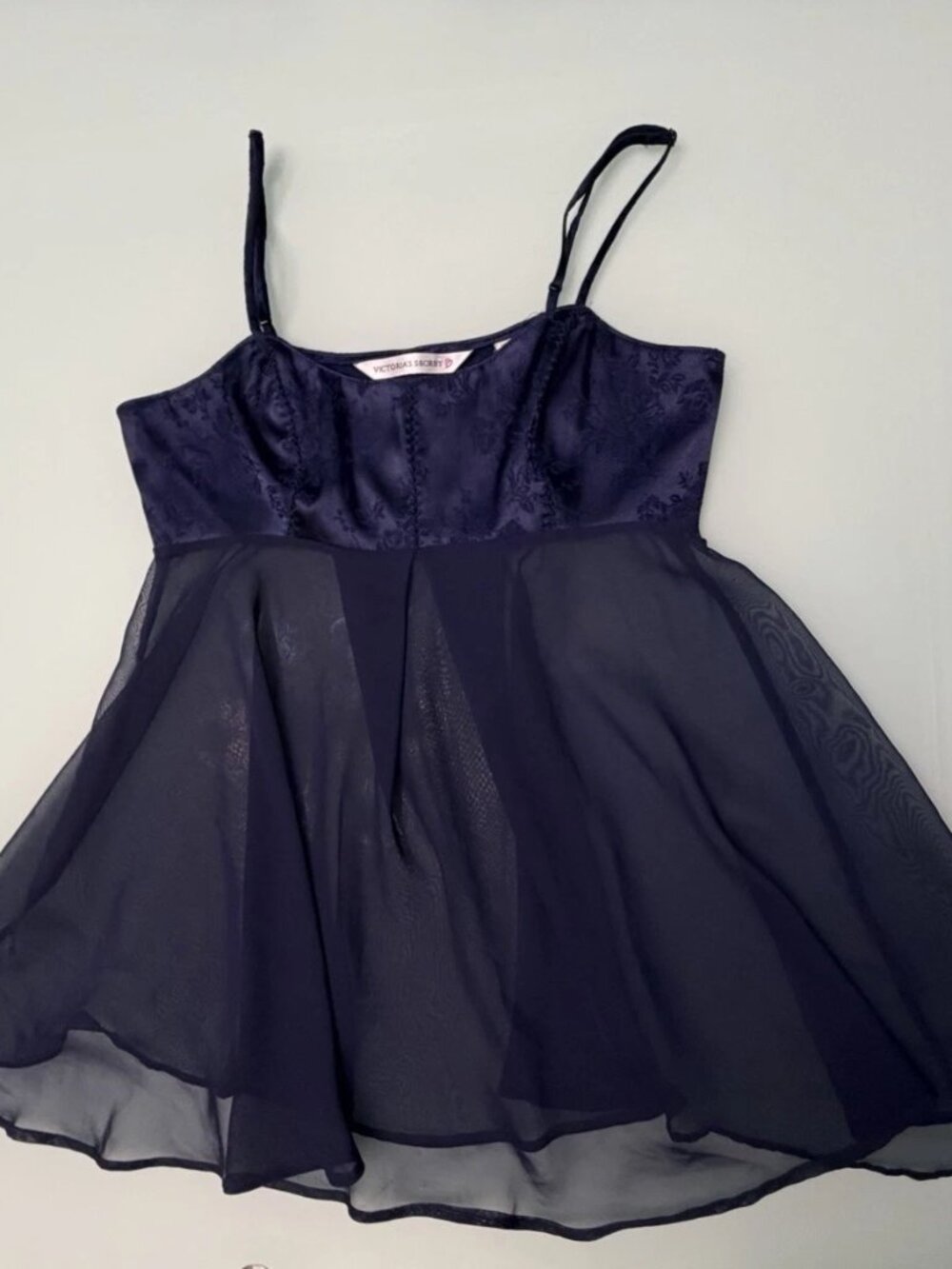 Victoria's Secret Women’s Babydoll Sheer chemise/nightie/slip dress-navy blue XS